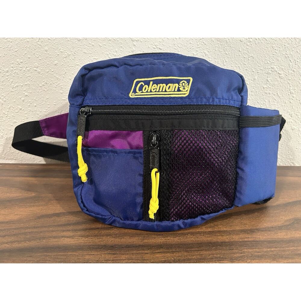 Coleman Camping Hiking Streetwear Fanny Pack‎ Waist Belt Blue Purple VTG 90s